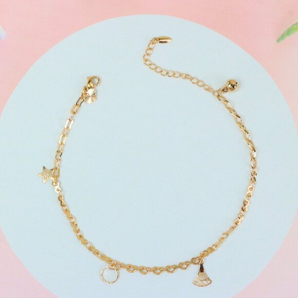 "Rose Gold Anklet with Fan, Star & Circle Charms, XPAL1174 - Picture 3 of 12